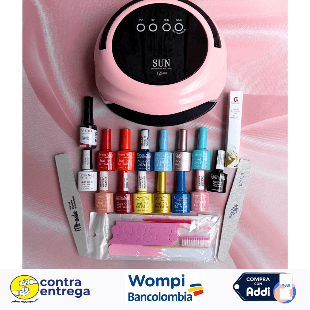 KIT SEMIPERMANENTE PRO | LÁMPARA LED UV 98W + 12 ESMALTES CRYSTAL NAILS (TONOS A TU GUSTO) - Aned Cosmetics