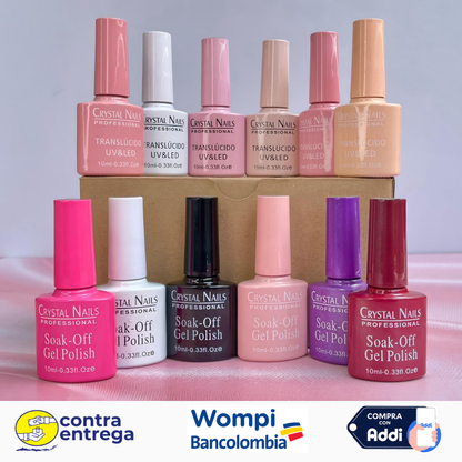DOCENA DE ESMALTES SEMIPERMANENTES CRYSTAL NAILS 1OML | TONOS A TU ELECCIÓN | 10ML