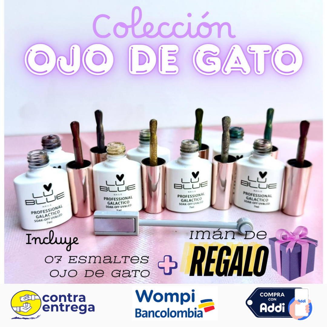 COLECCIÓN OJO DE GATO GALÁCTICO LU BLUE X 7 ESMALTES + IMÁN DE REGALO 🎁