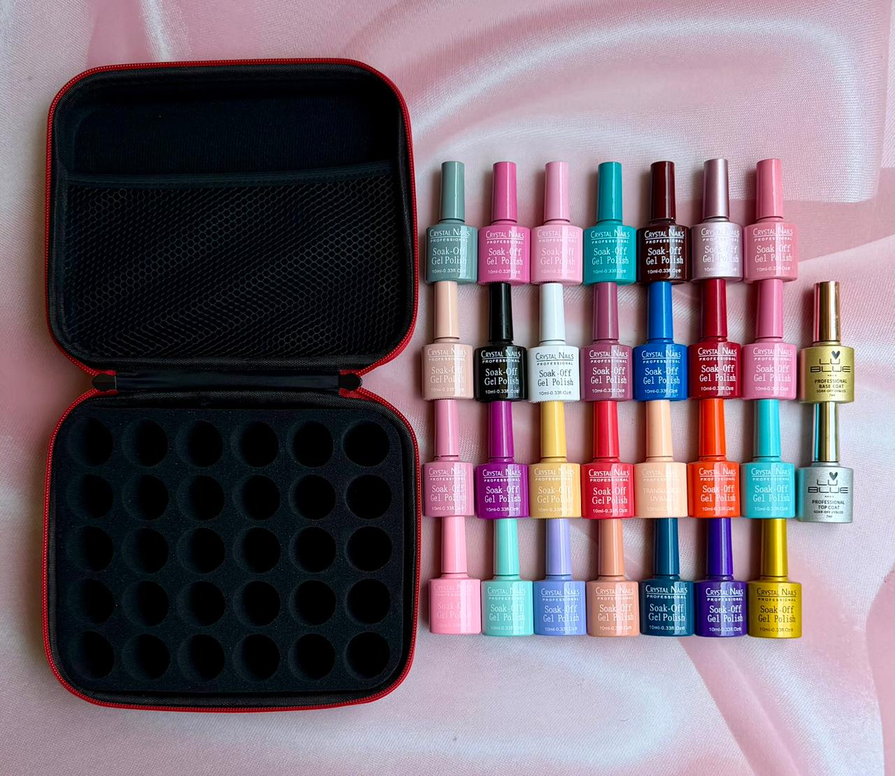 KIT 28 ESMALTES SEMIPERMANENTES + BASE Y TOP (IDEAL PARA MANICURISTAS Y EMPRENDER) TODO MARCA CRYSTAL NAILS. - Aned Cosmetics