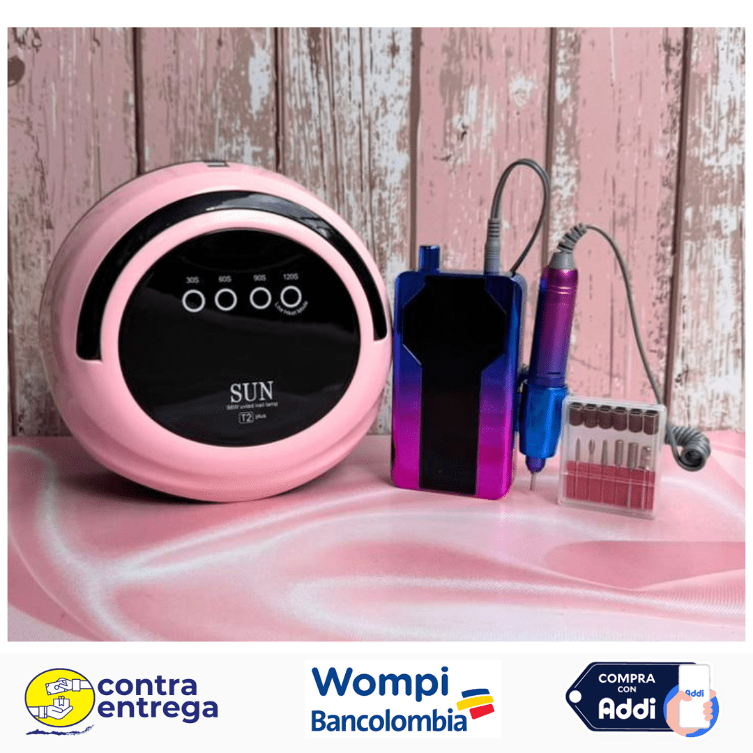 KIT PROFESIONAL LÁMPARA LED UV 98W + DRILL PULIDOR INALÁMBRICO BY - 01 40.000 RPM - Aned Cosmetics