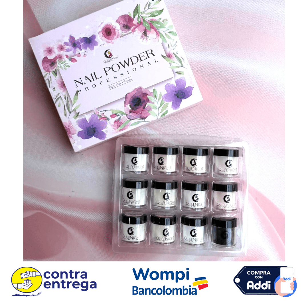 SET X12 POLVOS ACRÍLICOS QUEEN NIGHT 10 GR. - Aned Cosmetics