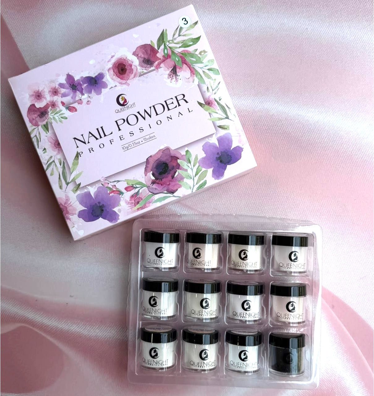SET X12 POLVOS ACRÍLICOS QUEEN NIGHT 10 GR. - Aned Cosmetics