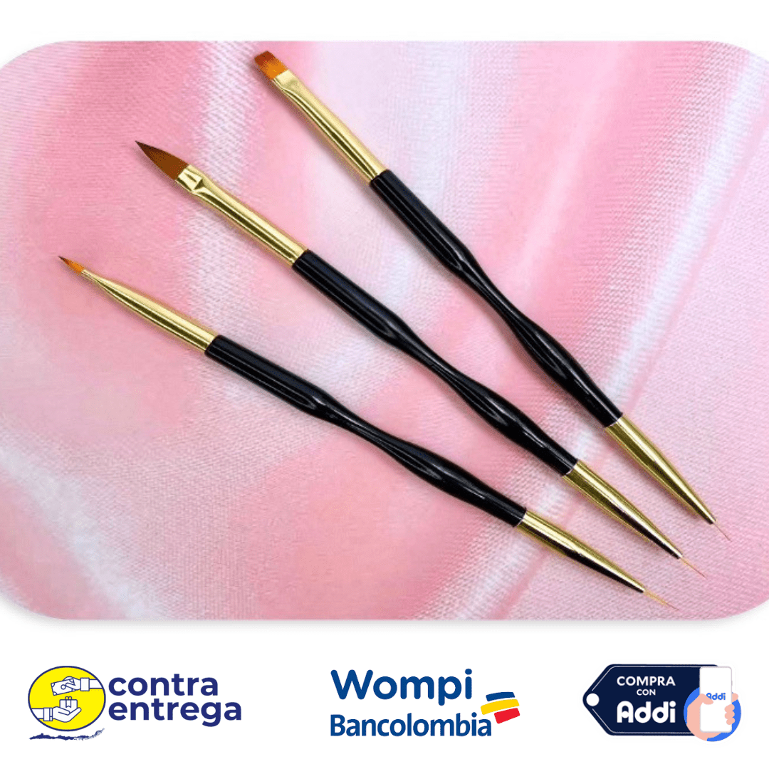 SET X3 PINCELES DOBLES (DELINEADOR + ACRÍLICO). - Aned Cosmetics