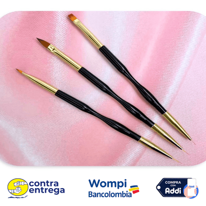 SET X3 PINCELES DOBLES (DELINEADOR + ACRÍLICO). - Aned Cosmetics